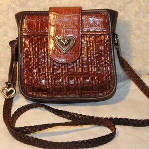 Brighton VTG Woven Croc Brown Leather Mini Crossbody Handbag